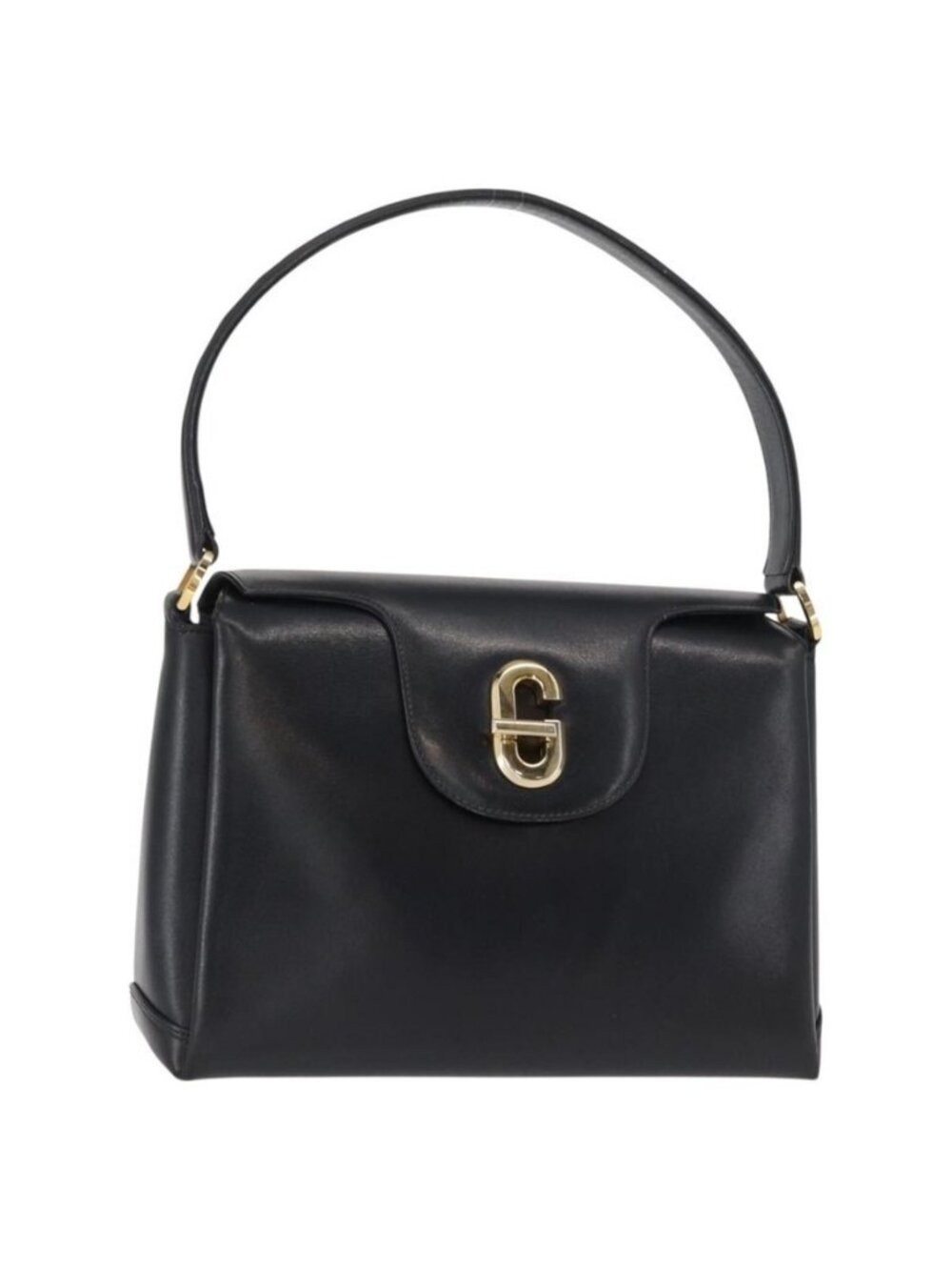 Authentic GUCCI Shoulder Bag Leather Navy Gold